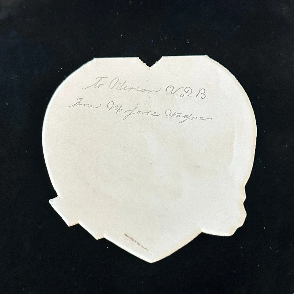 Antique 1925 Valentines Day Paper Card Cupid Hearts Mail Bag of Cards Die Cut